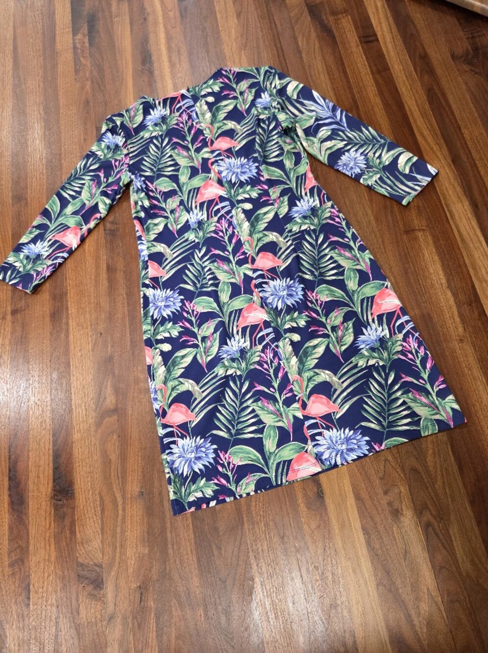 J. McLaughlin Navy Tropical Flamingo Print Dress Catalina Cloth Medium - Picture 3 of 8